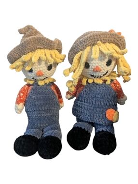Handmade Crochet Scarecrow Boy And Girl Dolls